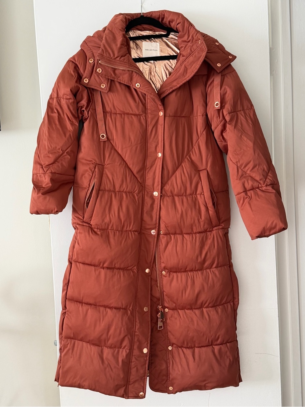 Avec Les Filles Thermalpuff Longline Puffer Coat Brown/Rust - Size S
